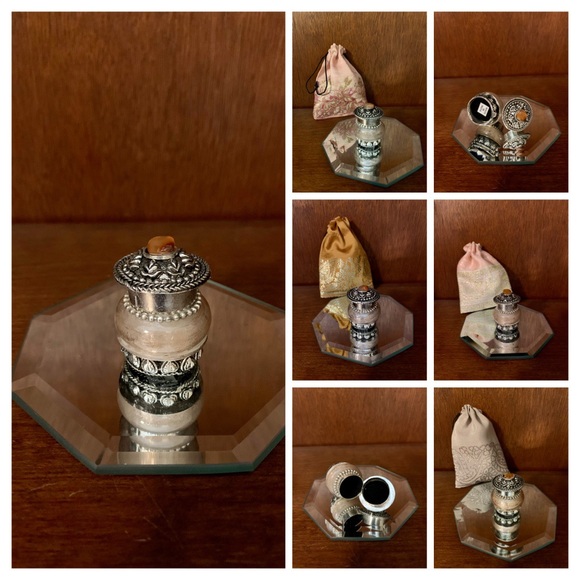 Small Glass & Silver Pill Box (Crystals, Trinkets) With Decorative Gift Pouch - Picture 6 of 16